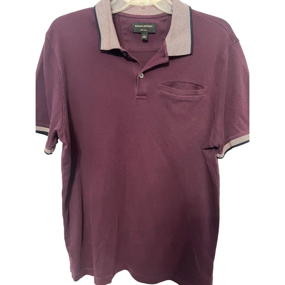 Banana Republic Mens Dress Polo Shirt L Cotton‎ purple